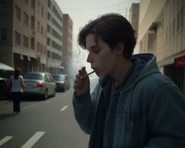 young smoker enjoying cigarette