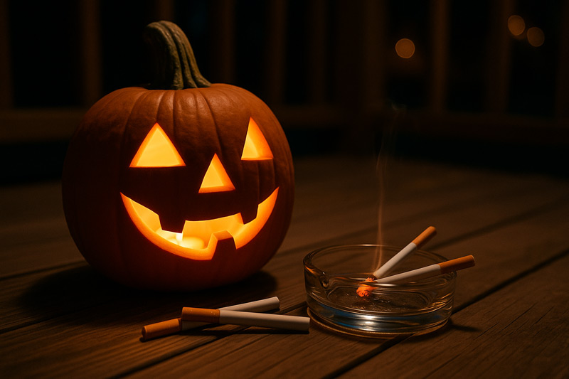 Spooky Season, Smoky Vibes: A Halloween Guide for Smokers in Leesburg & Mount Dora 7 halloween jackolantern with cigarettes and ash tray